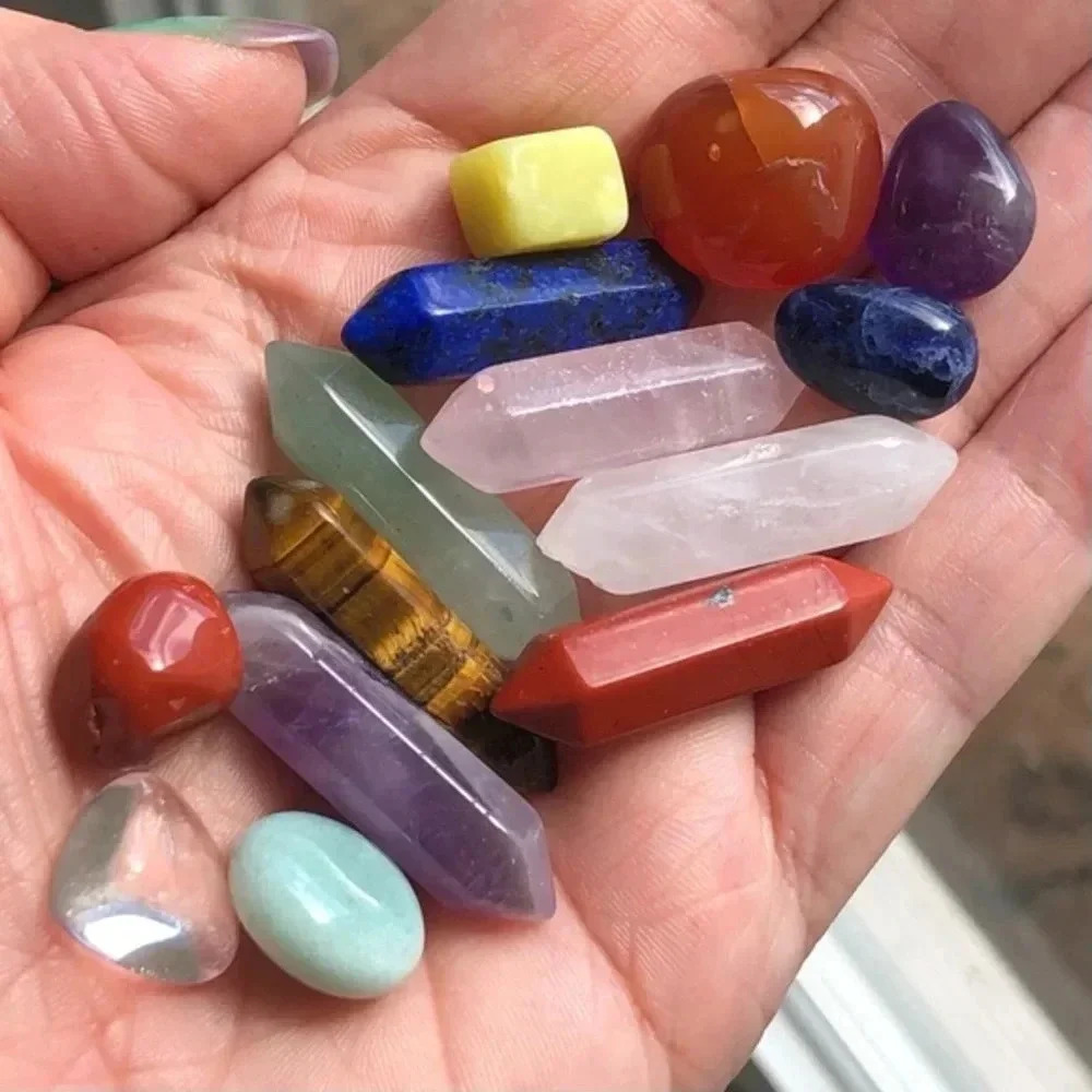 14 Piece Mini Pocket Palm Worry Stone Stones Quartz Reiki Chakra Healing Anxiety